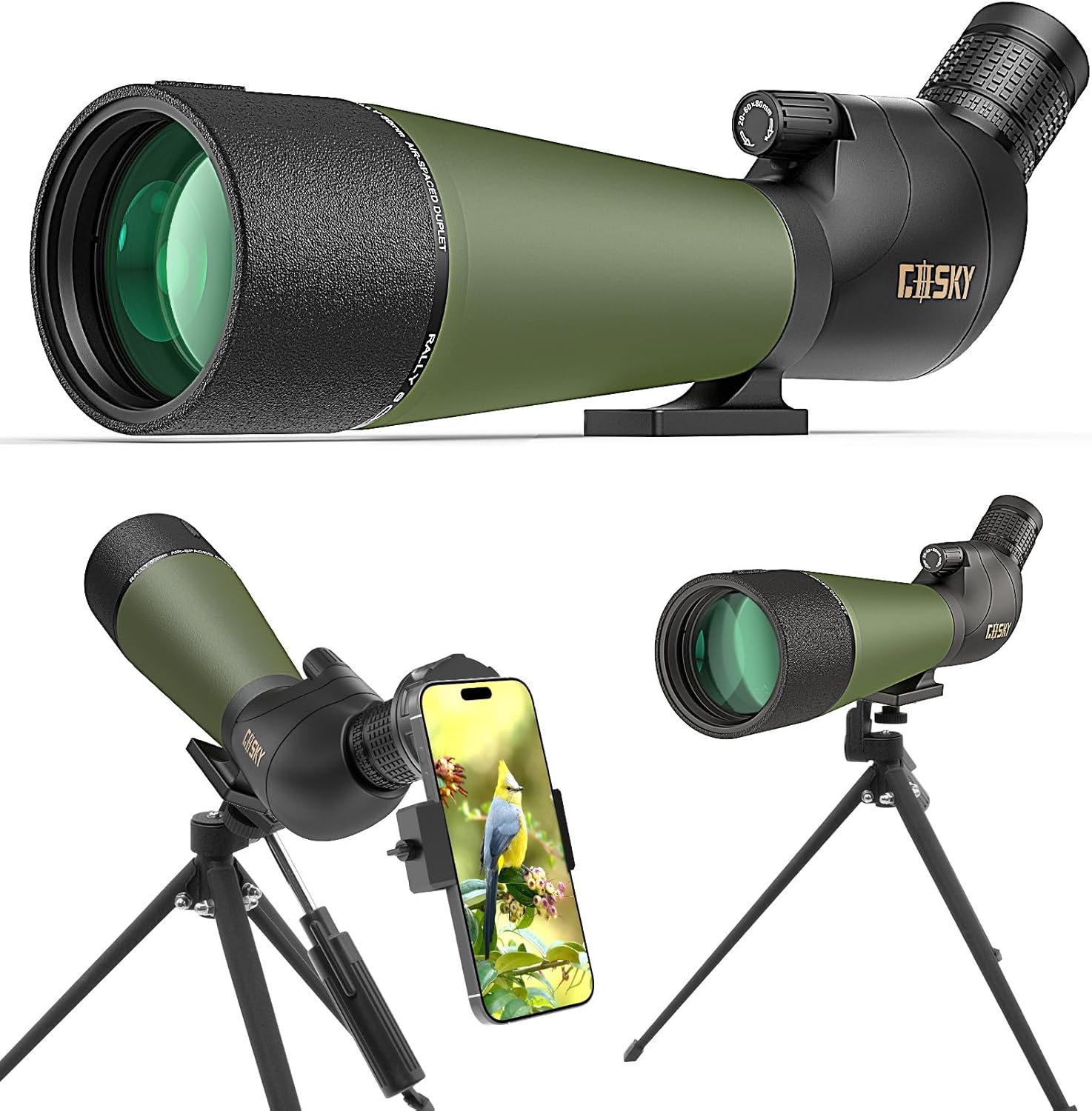 Gosky Alcances de localización actualizados de 20 a 60 x 80 pulgadas con trípode, bolsa de transporte y soporte rápido para teléfono, alcance impermeable de alta definición BAK4 para observar aves y paisajes de vida silvestre