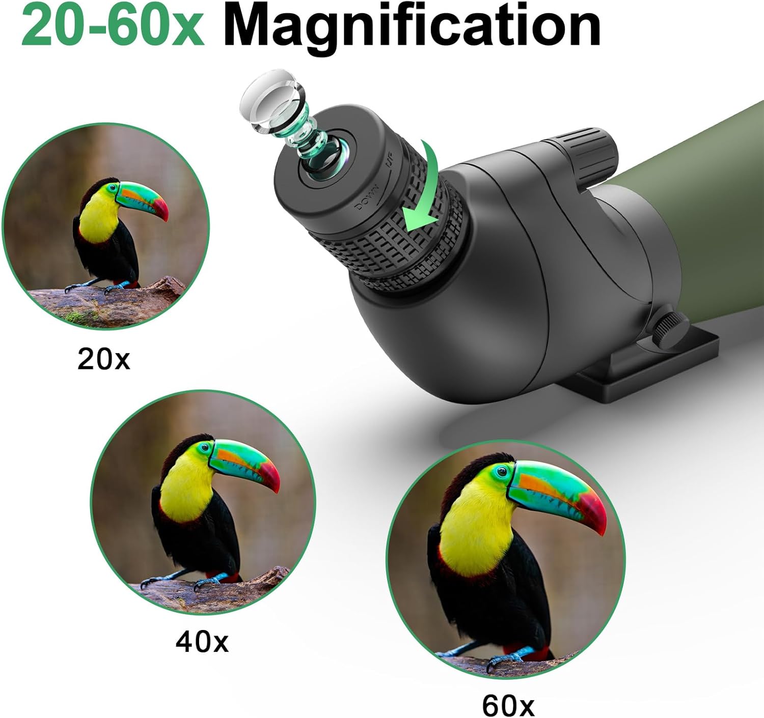 Gosky Alcances de localización actualizados de 20 a 60 x 80 pulgadas con trípode, bolsa de transporte y soporte rápido para teléfono, alcance impermeable de alta definición BAK4 para observar aves y paisajes de vida silvestre