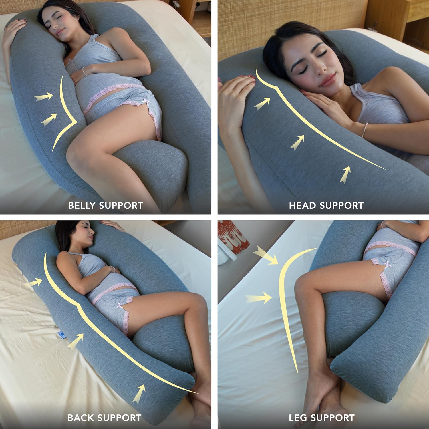 PharMeDoc - Almohada de embarazo de cuerpo entero en forma de U, funda refrescante gris oscuro, para embarazo, dormir, para adultos, maternidad, artículo imprescindible para el embarazo