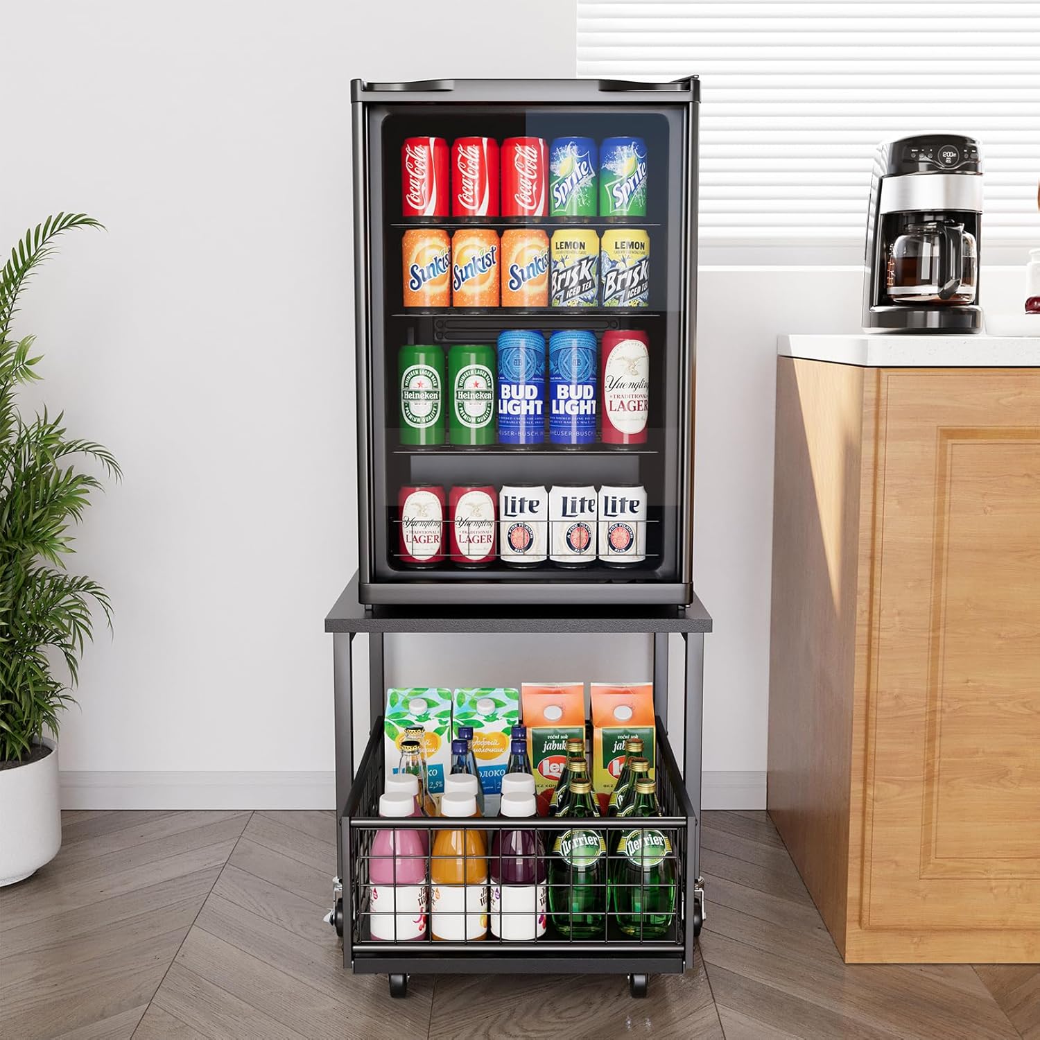 SpaceAid Mini soporte para refrigerador con almacenamiento, 19.7 pulgadas de ancho x 19.7 pulgadas de profundidad, mesa de soporte móvil resistente para refrigerador con ruedas, organizador de carrito