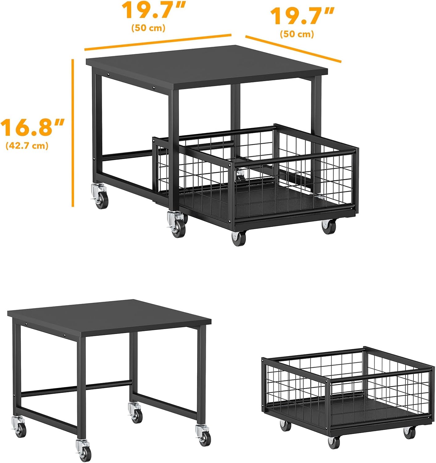 SpaceAid Mini soporte para refrigerador con almacenamiento, 19.7 pulgadas de ancho x 19.7 pulgadas de profundidad, mesa de soporte móvil resistente para refrigerador con ruedas, organizador de carrito