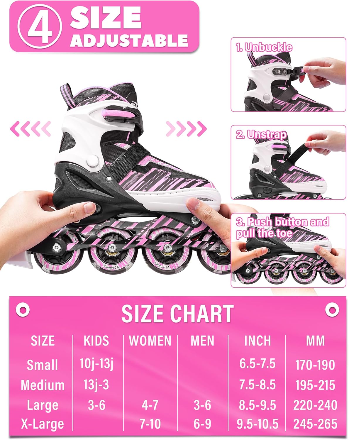 Patines en línea ajustables para niños y niñas con ruedas iluminadas, patines para niños de 4 a 12 años, patines para adolescentes para principiantes en exteriores e interiores