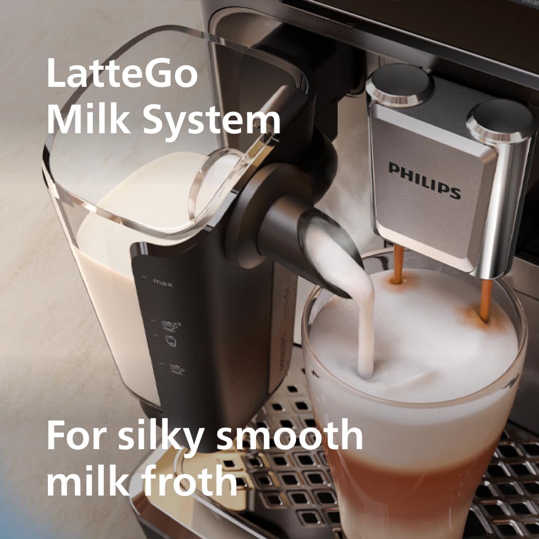Philips Serie 4400 Máquina de café expreso totalmente automática, 12 cafés calientes y helados, sistema de leche LatteGo rápido de limpiar, SilentBrew, QuickStart, molinillo de cerámica, cromo negro