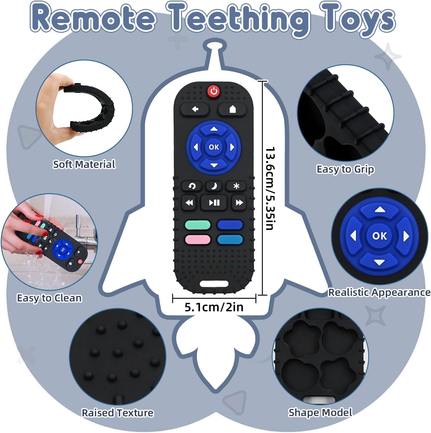 AiTuiTui Juguetes sensoriales Montessori para dentición para bebés, mordedor de silicona con control remoto para 3 a 18 meses, juguetes educativos de aprendizaje para niños y niñas