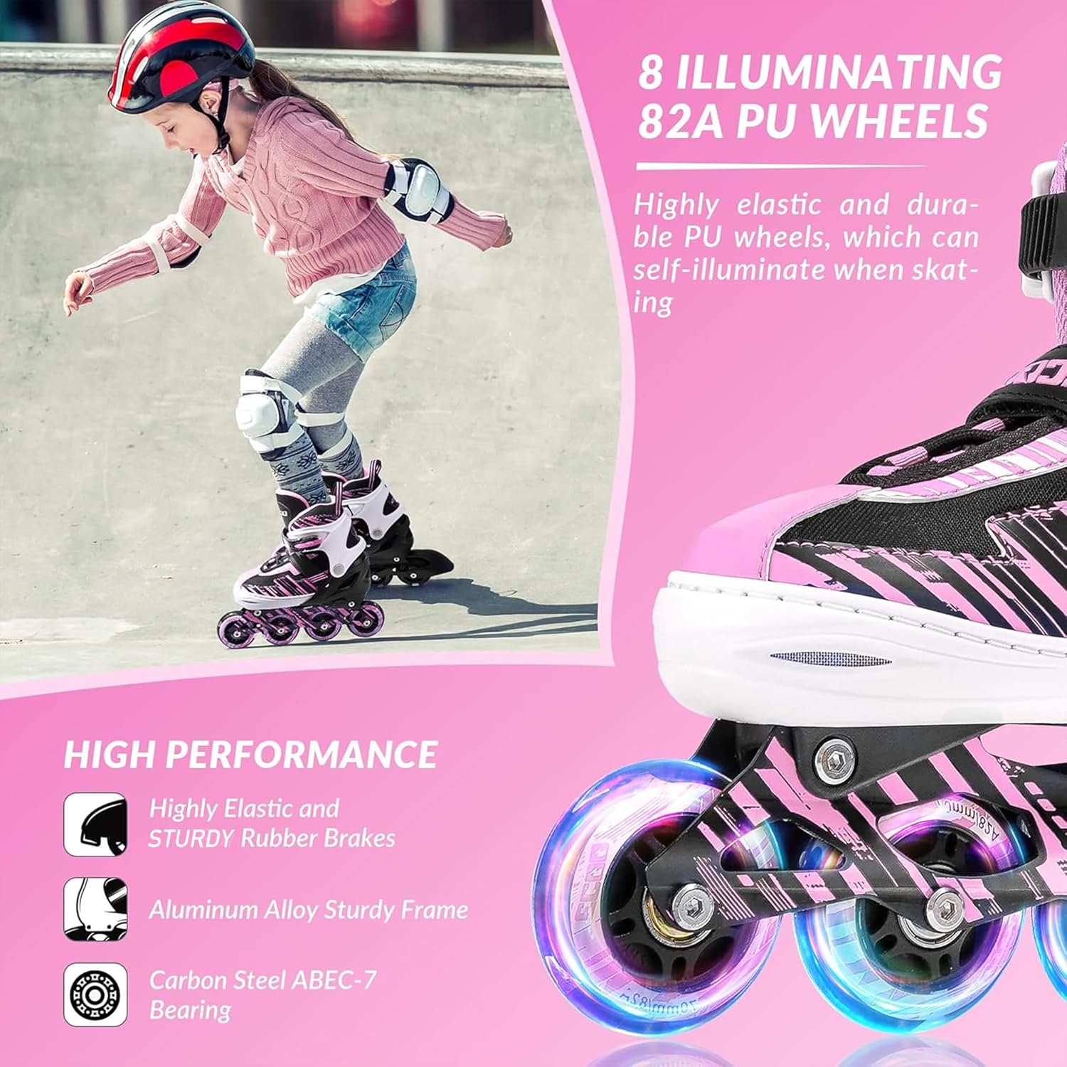 Patines en línea ajustables para niños y niñas con ruedas iluminadas, patines para niños de 4 a 12 años, patines para adolescentes para principiantes en exteriores e interiores