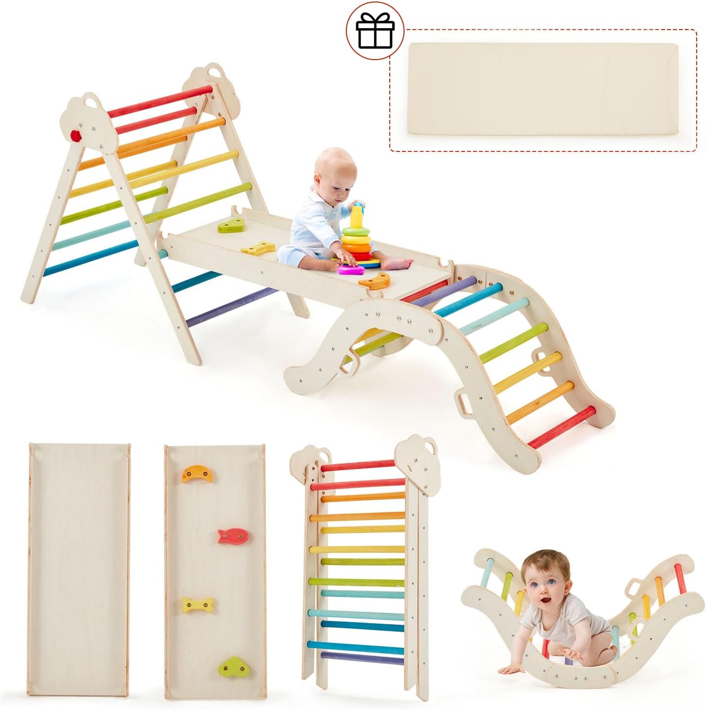 50% off Wooden Pikler Triangle Climbing Set with Arch, Ramp & Ladder, Large