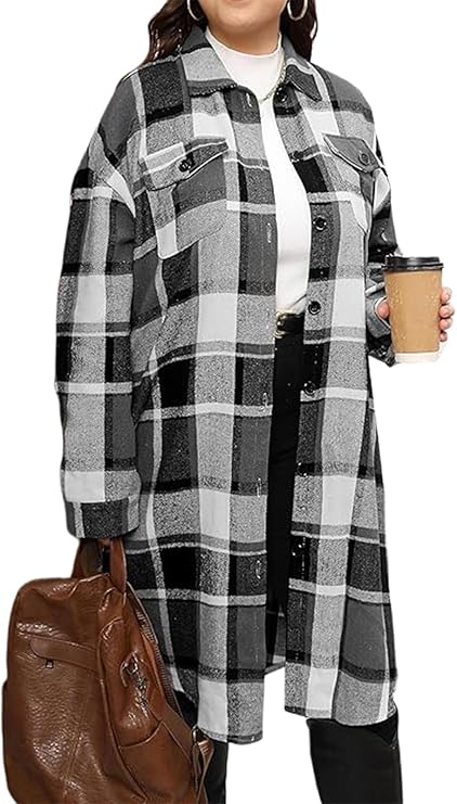 50% off Womens Plus Size Plaid Shacket Jacket