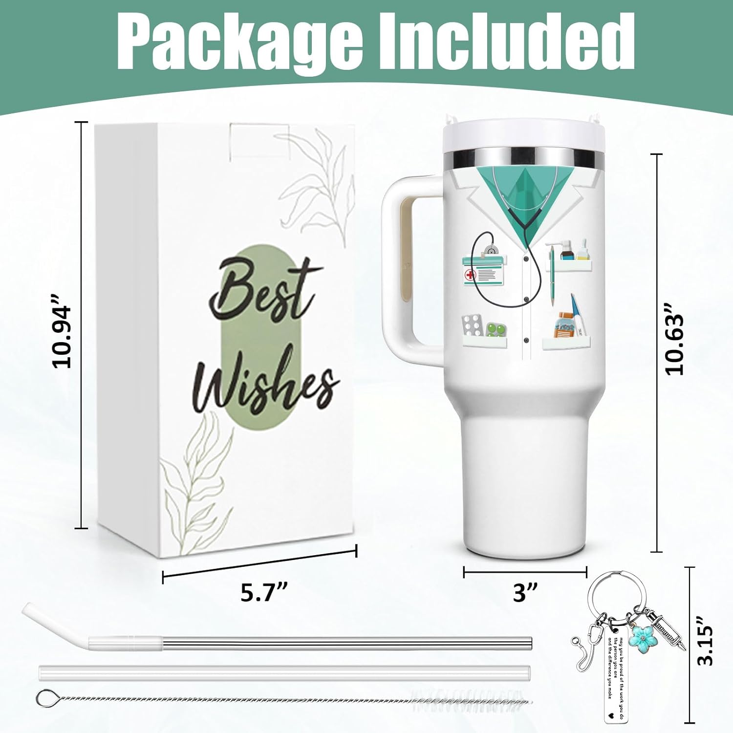 40oz Nurse Tumbler with Key Chain 