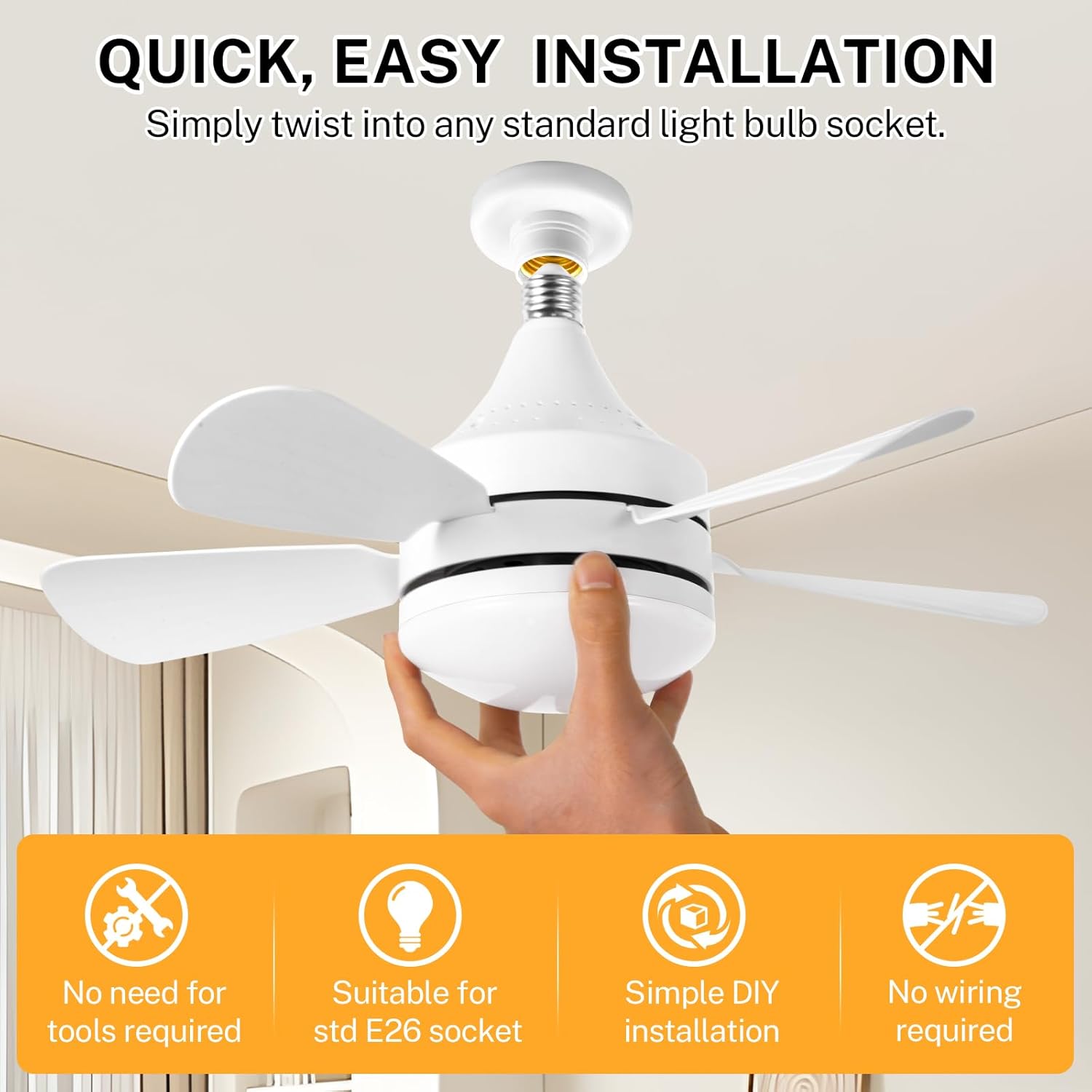 Socket Ceiling Fan with Lights and Remote