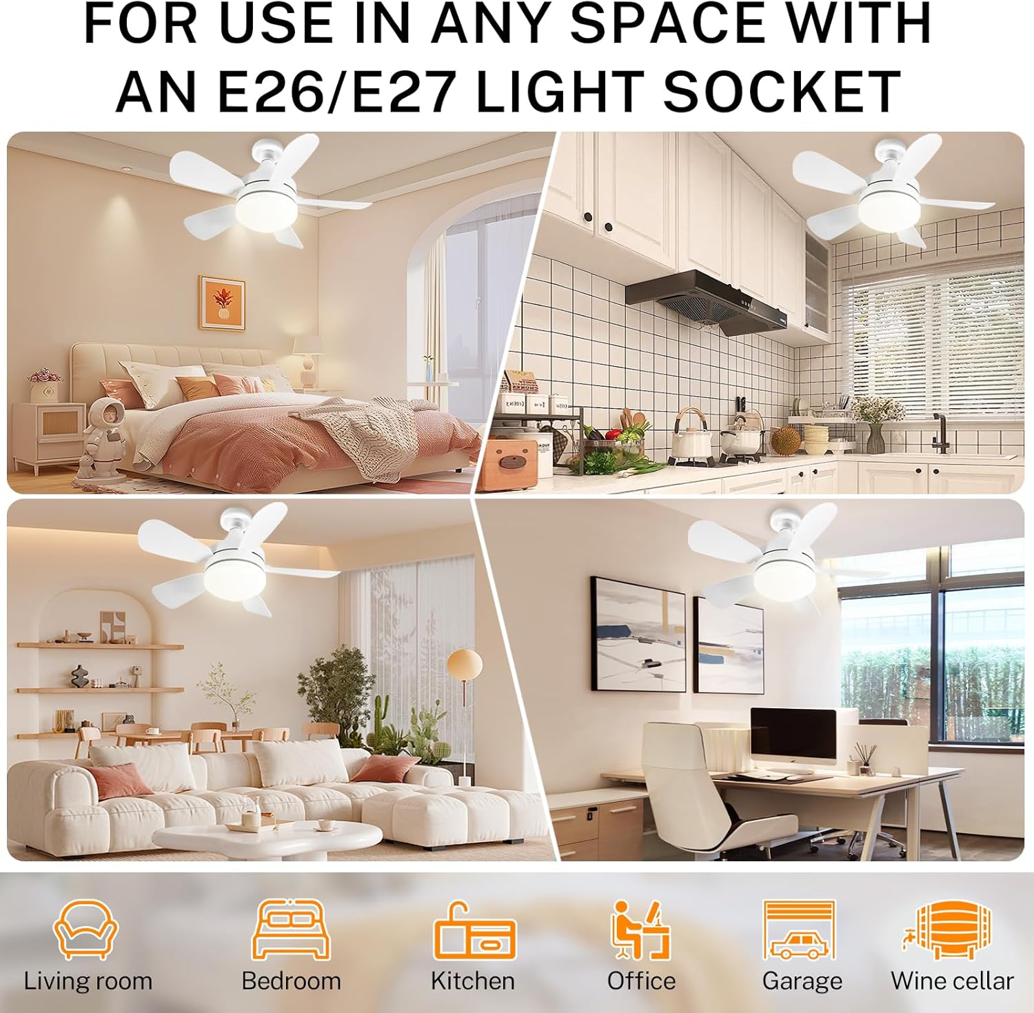 Socket Ceiling Fan with Lights and Remote