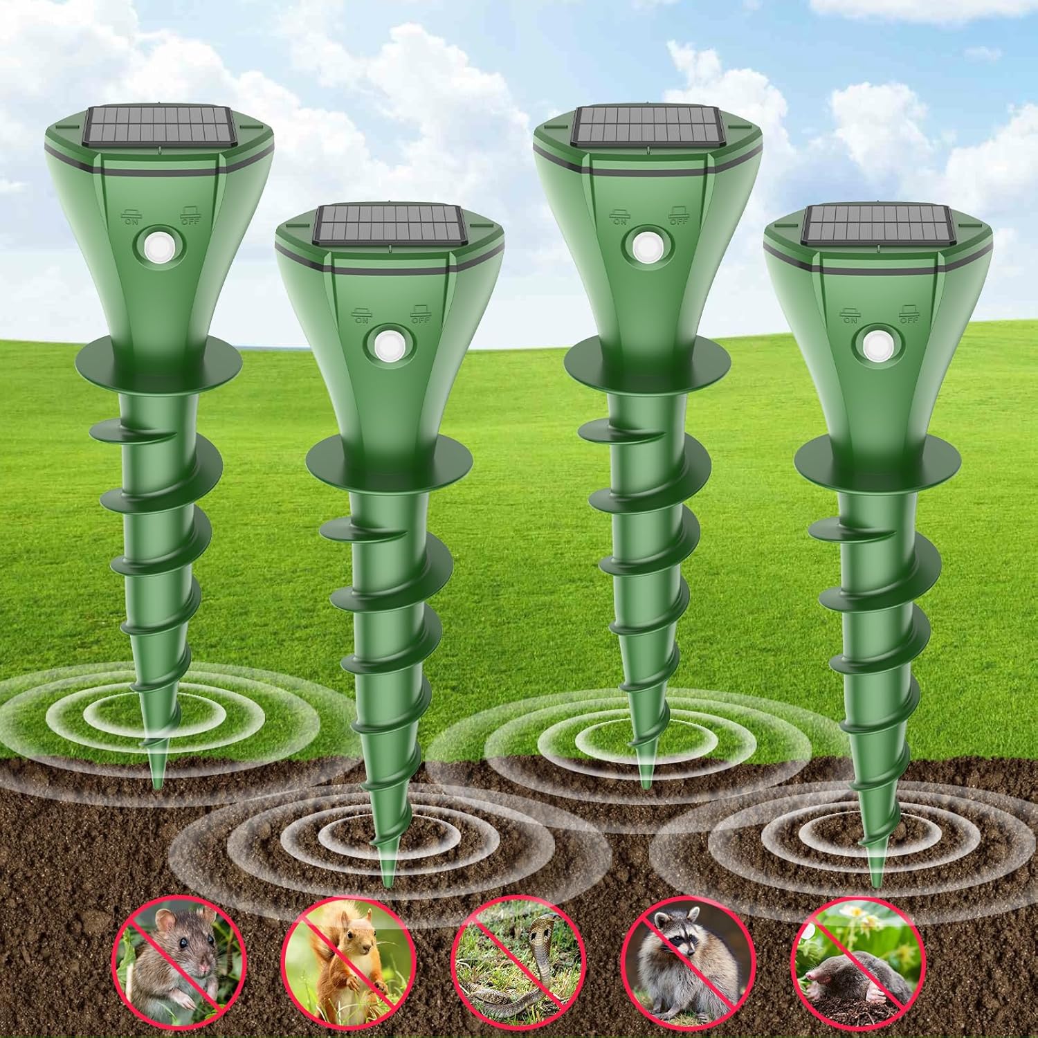 4Pack Mole Repellent Solar Powered
