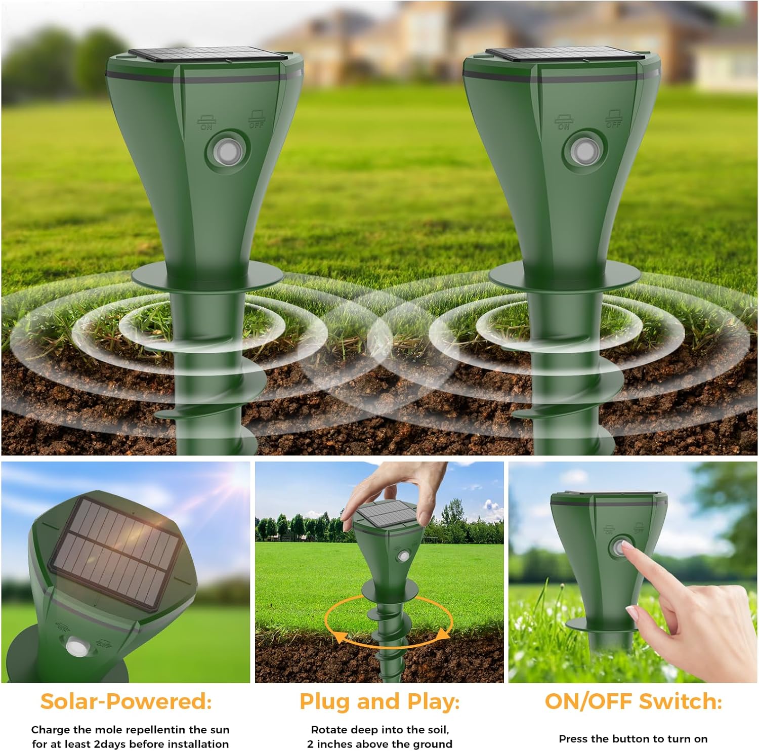 4Pack Mole Repellent Solar Powered